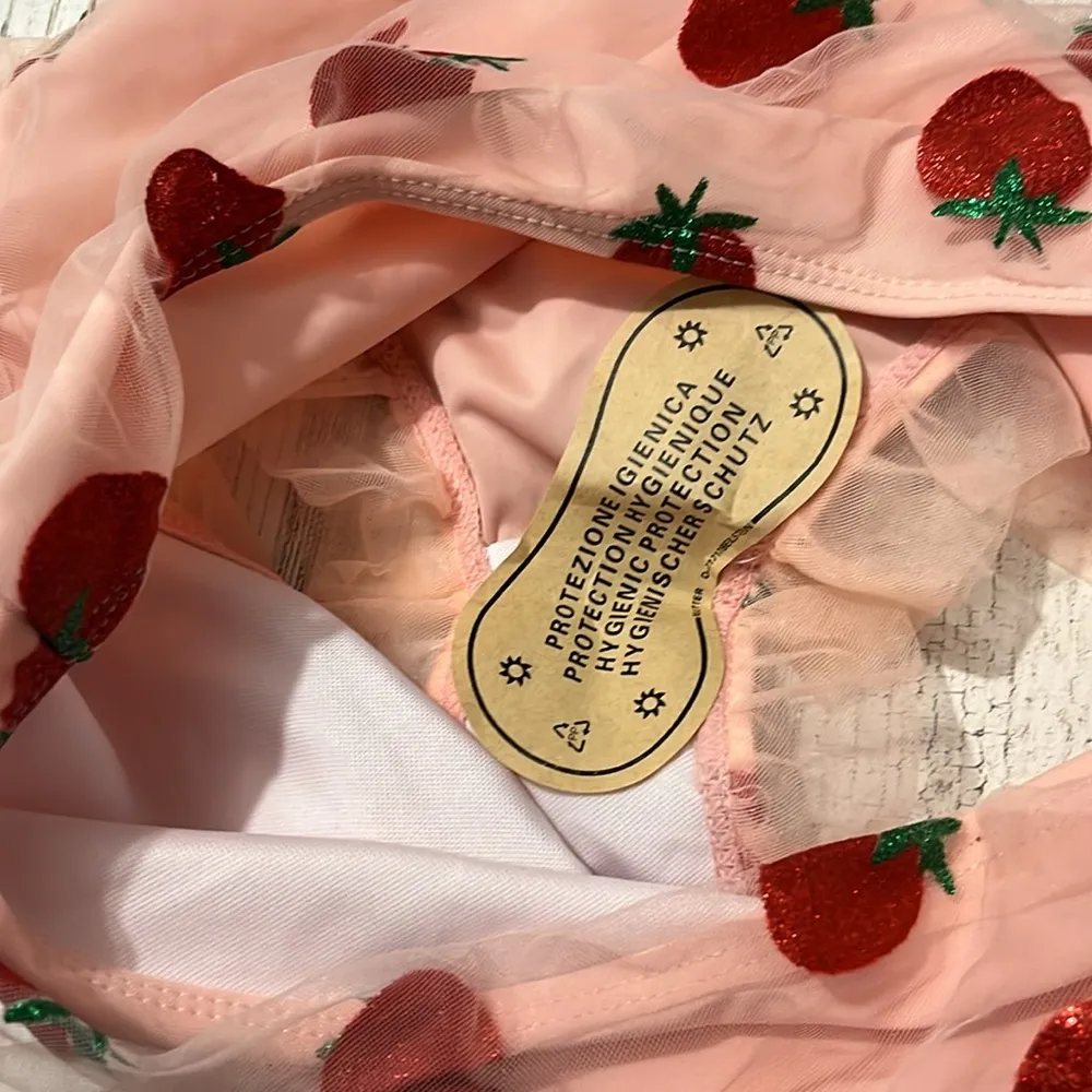 Retro Lace Strawberry Bikini Size Small. NWT Pink - Image 9