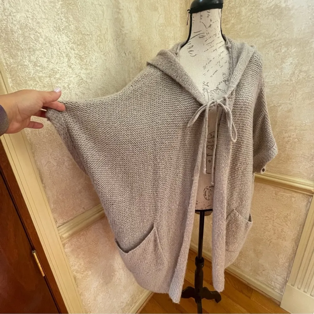 VELVET By Graham & Spencer women's hoodie long open front cardigan wool blend S Tan - Image 6