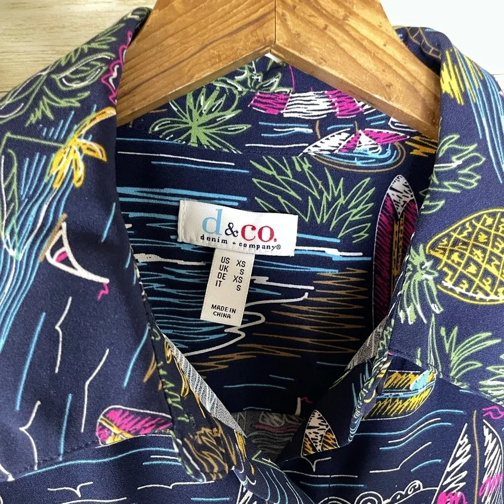 Denim and Co Novelty 80’s Neon Flamingo Summer Boat Shirt Dress - Image 4