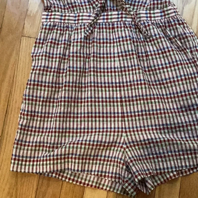Madewell  Tie Front Cutout Gingham Cotton Romper Size 8 - Image 5