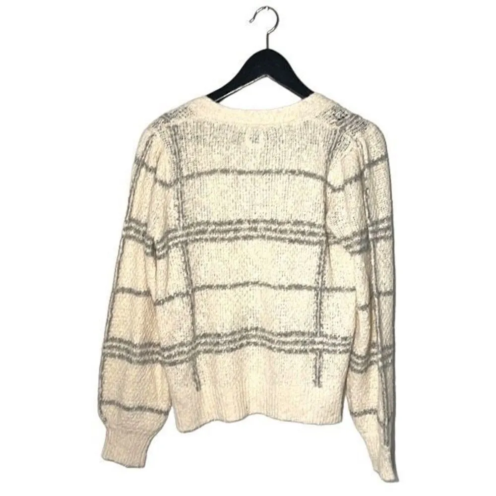 Joie Cardigan Sweater Button Up Plaid V Neck Long Sleeve Knit Cream Gray Women’s - Image 3