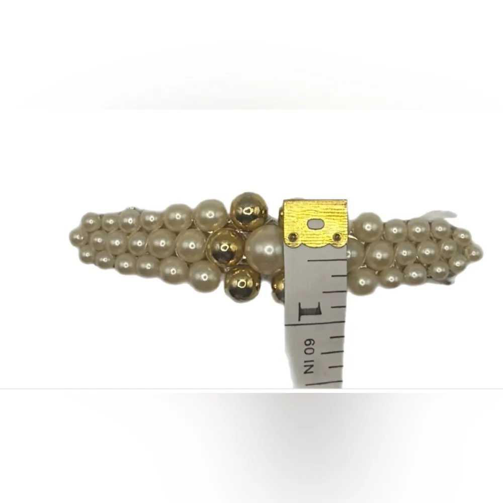 Women’s Barrette. Beaded -Faux Pearl Beads & Gold Beads Vintage Approx 3.5x1.5” - Image 6