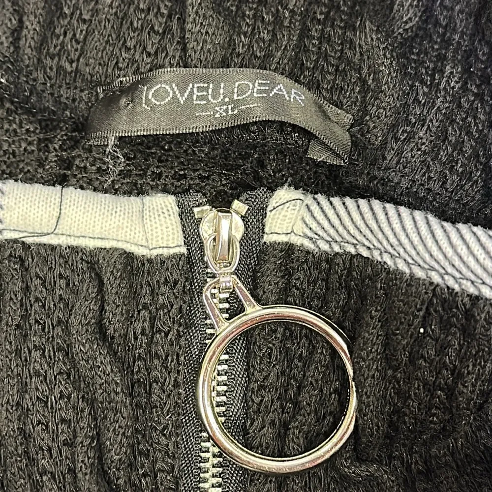 Loveu.Dear Black White Cable Knit Buffalo Plaid Long Sleeve Quarter Zip Top XL - Image 4