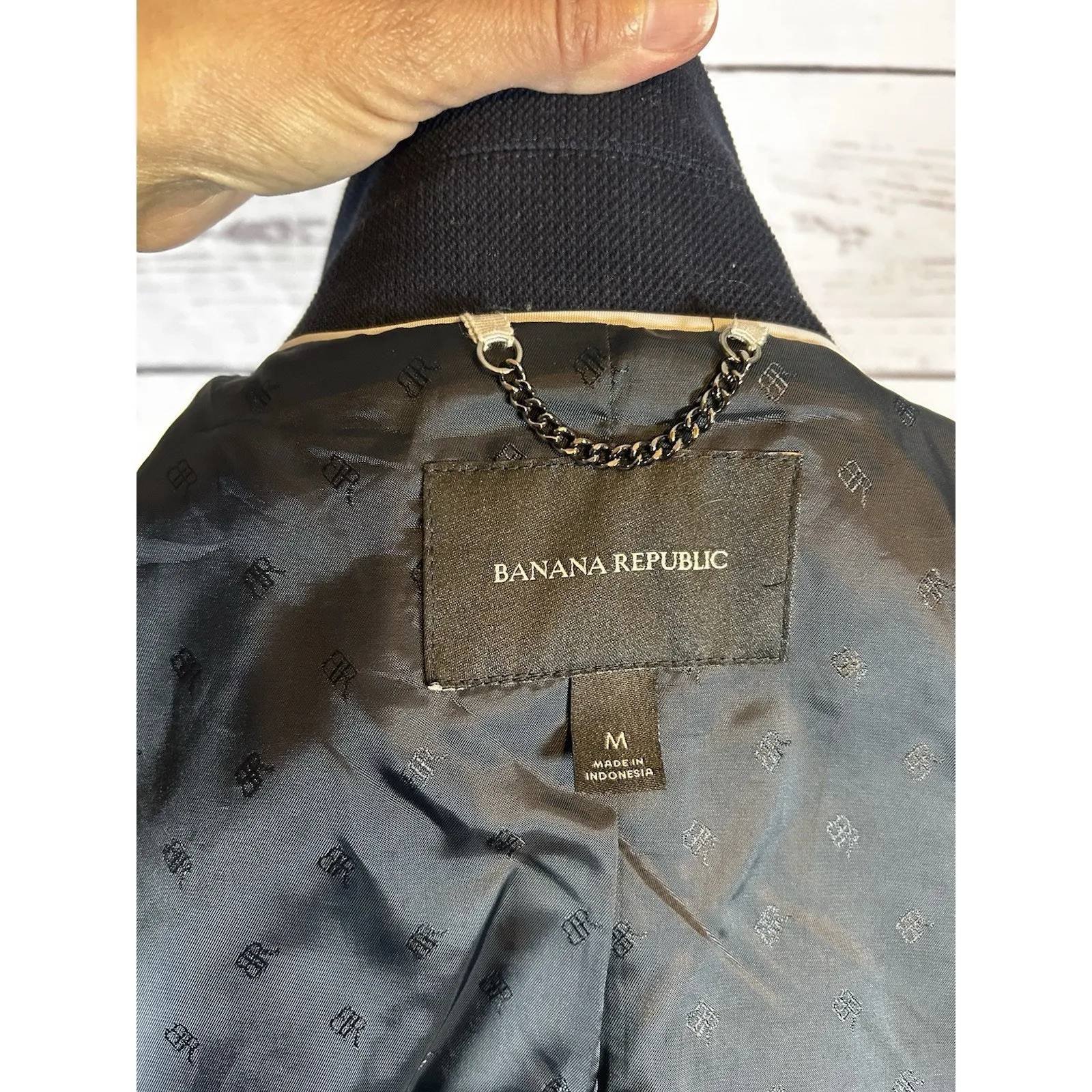 Banana Republic Navy Blue Moto Jacket Size M With Belt – Good Condition - Image 9