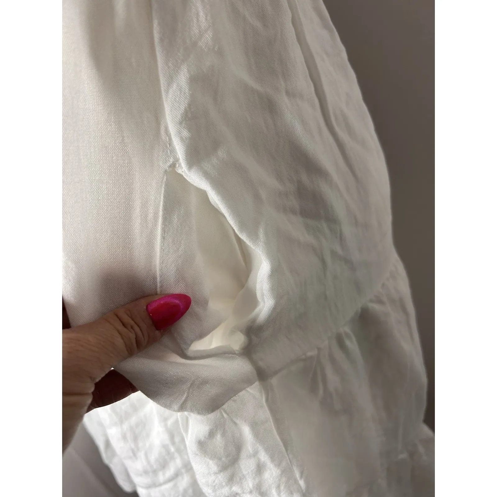 Entro Tiered & Lined White Babydoll Dress with Pockets and Flutter‎ Sleeves S - Image 4