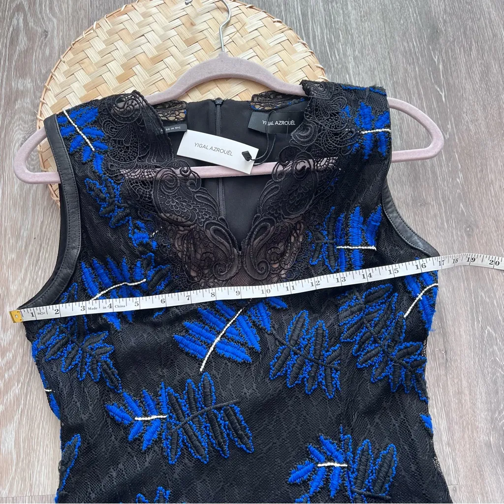 NWT yigal azrouel 2016 collection blue laced leather trim midi dress Black Size 10 - Image 5