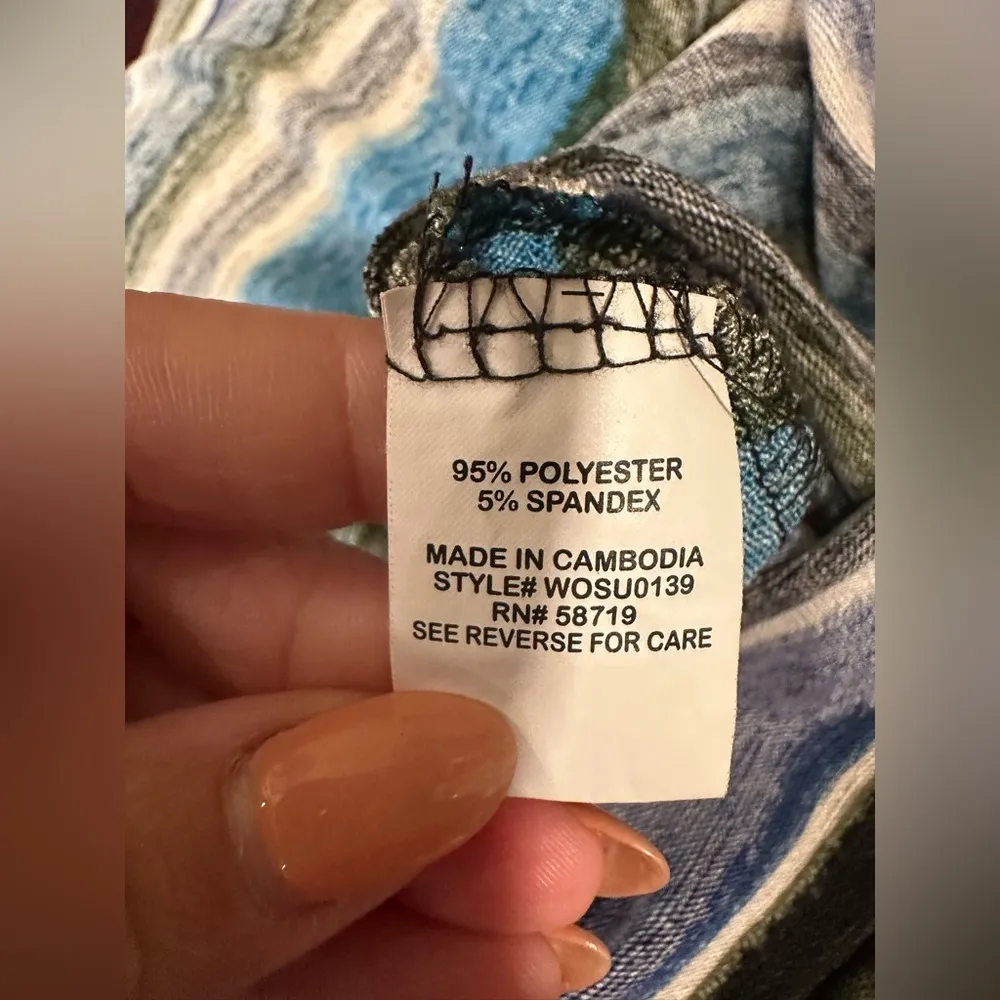 EUC NY Collection Tunic color block Blue Green White VNeck lightweight Pullover - Image 5