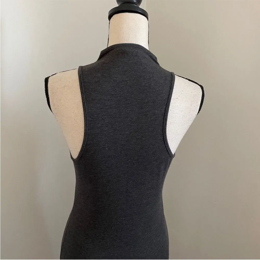 Bodycon Mock Neck Midi Dress Small Dark Gray Stretch Sleeveless‎ Minimalist Chic - Image 5