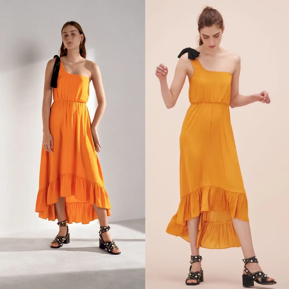 Maje Rasti One-Shoulder Satin Midi Dress in Yellow - Image 12