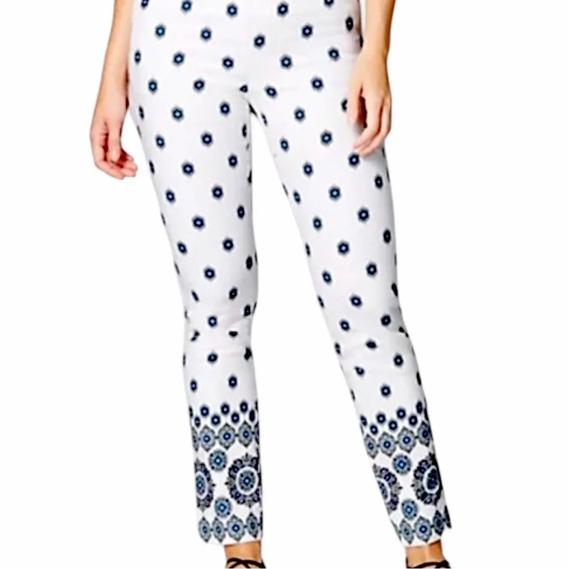 J. Jill Ankle Pants Pull On Essential Cotton Stretch White Blue Women's Size 12 - Image 4