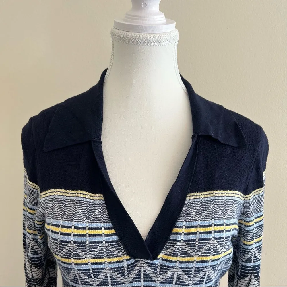 TED BAKER Holliis Chevron Sweater Knit Collared Polo Midi Dress - Image 9