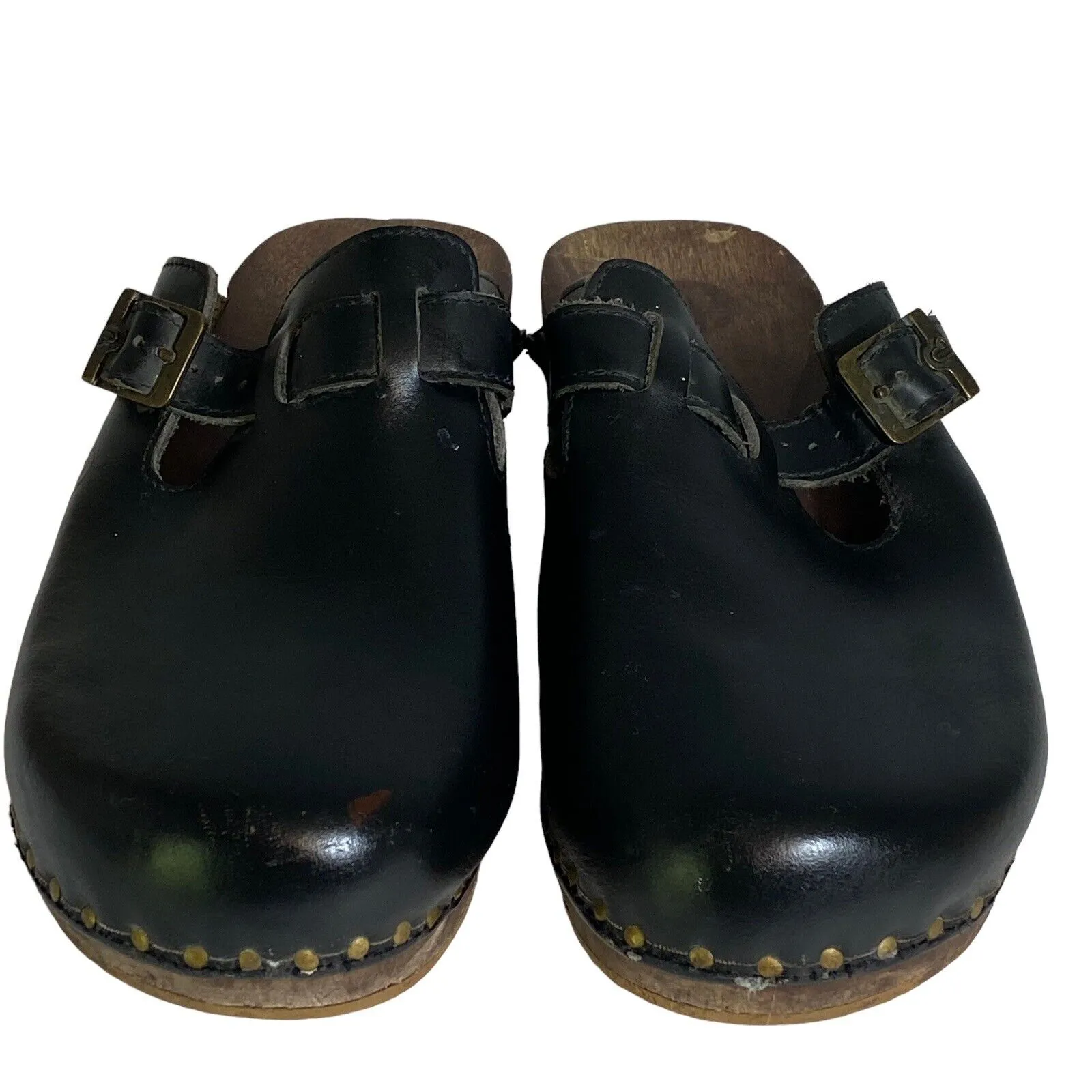 Berkemann Original Toeffler With Straps Rustic Wooden Clogs Calfskin Black Sz 9 - Image 8