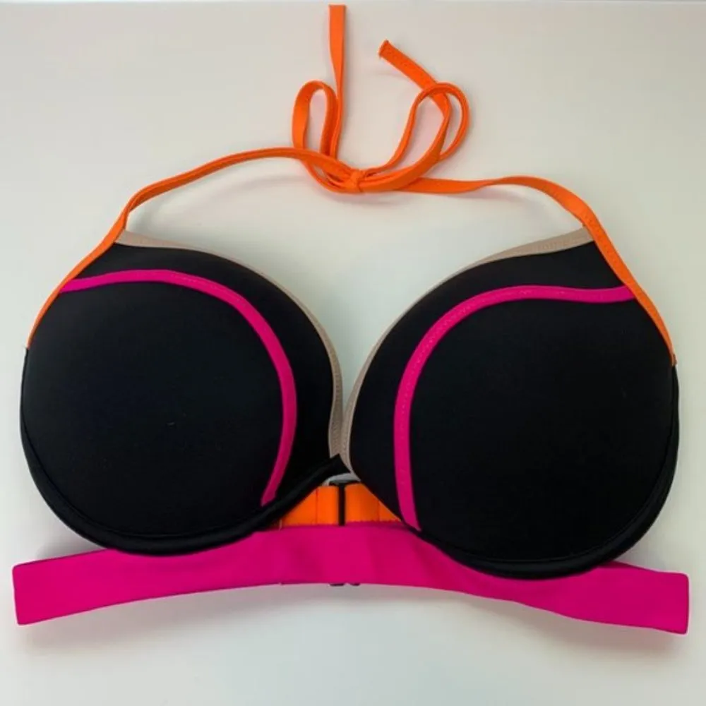 Victoria's Secret Black, Pink, & Orange The Hottie Halter Push Up Bikini Top - Image 2