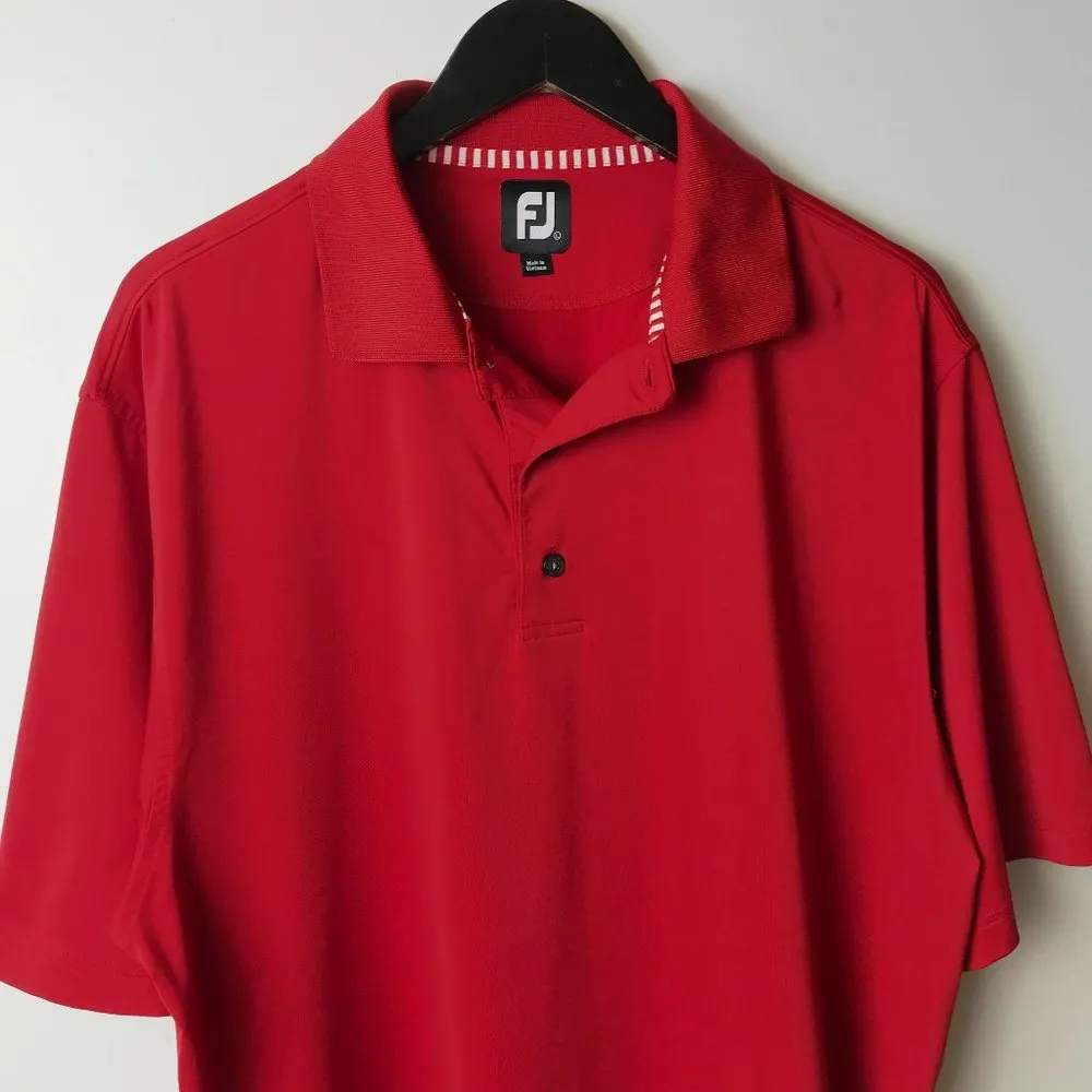 Footjoy Polo Shirt Red Large L Casual Minimal Plain Tee Polyester Spandex Solid - Image 8