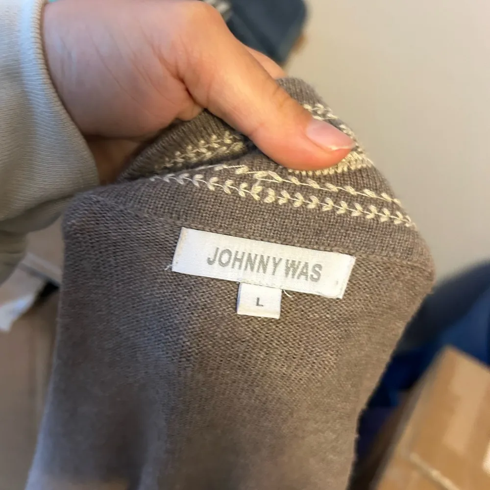 Johnny Was Taupe Wool Embroidered Waterfall Cardigan - Image 3