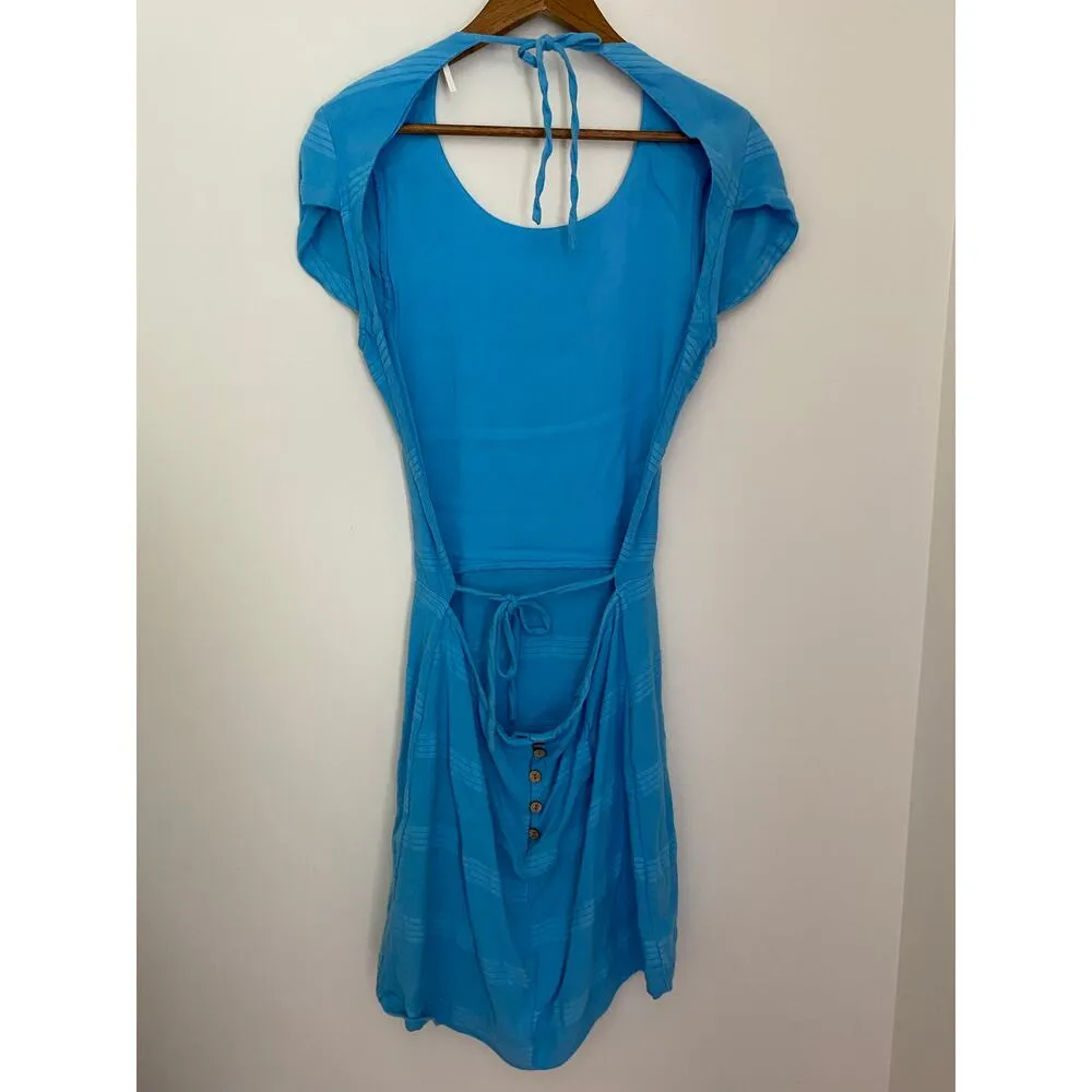 Free People Free-est Mika Mini Dress Striped Open Tie Button Back Cotton Linen S - Image 9