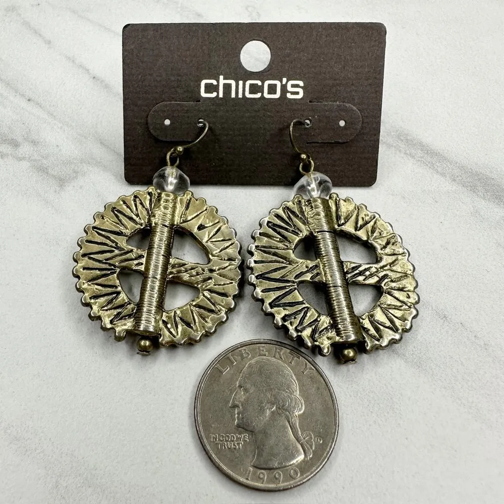 Chico's Arria Chunky Studded Dangle Gold Tone Earrings Pierced Pair - Image 2