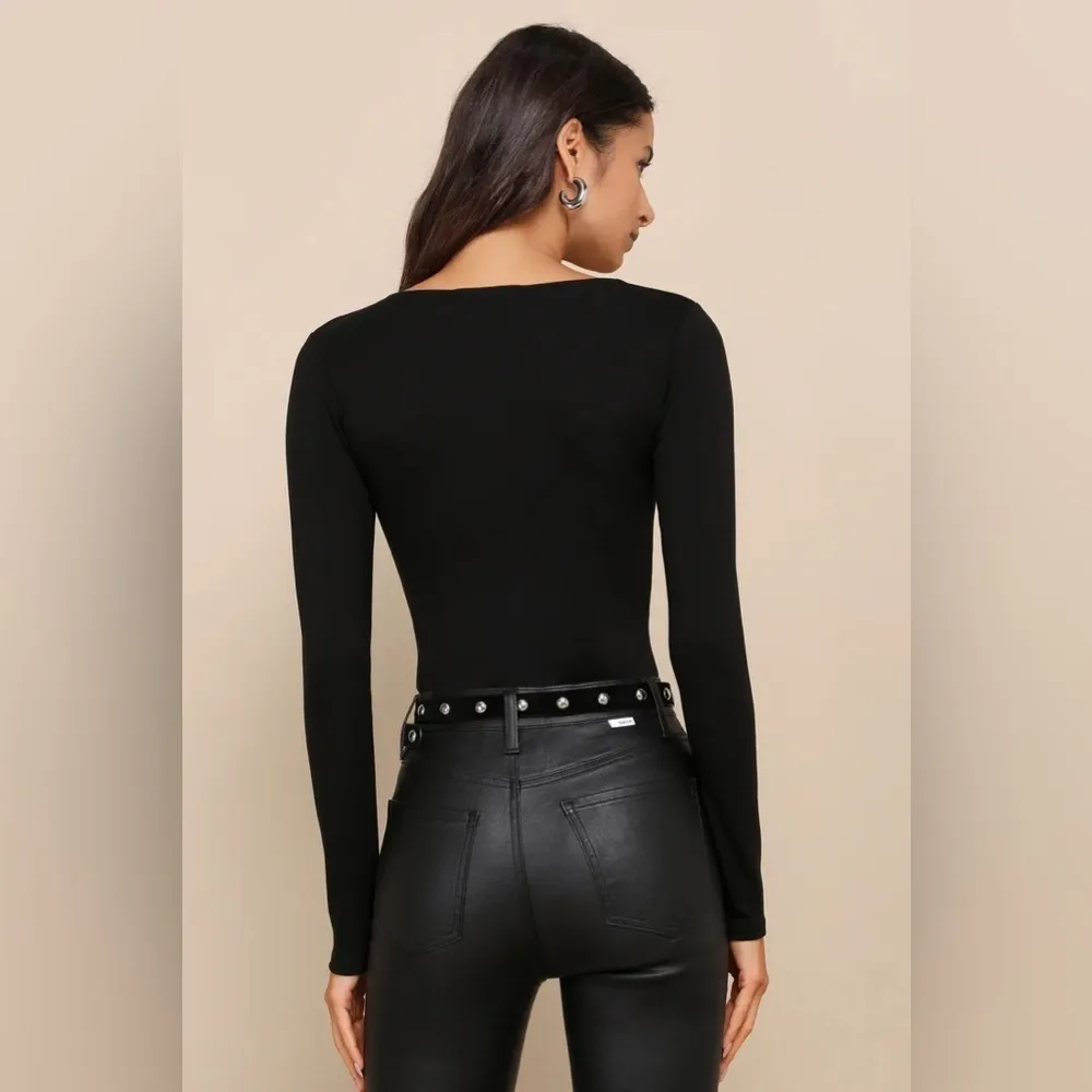 Lulu’s Black Long Sleeve Asymmetrical‎ Bodysuit Size Xlarge - Image 3