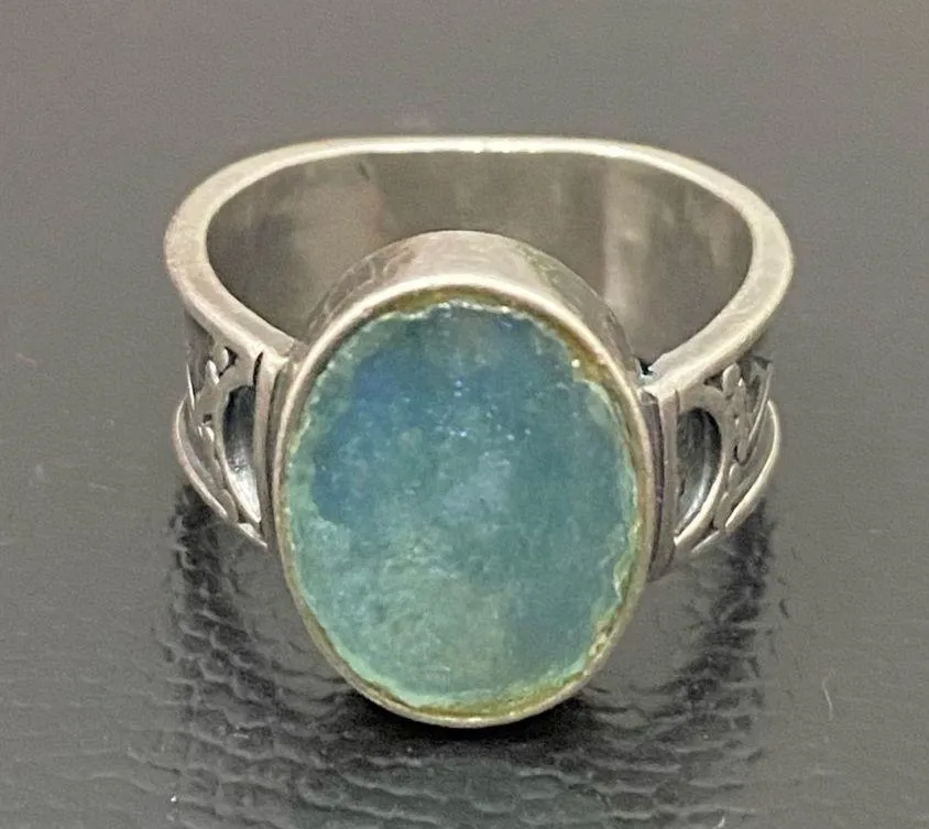 Vintage Native American Signed SA 925 Sterling Silver Blue Teal Stone Ring Sz 8 - Image 7