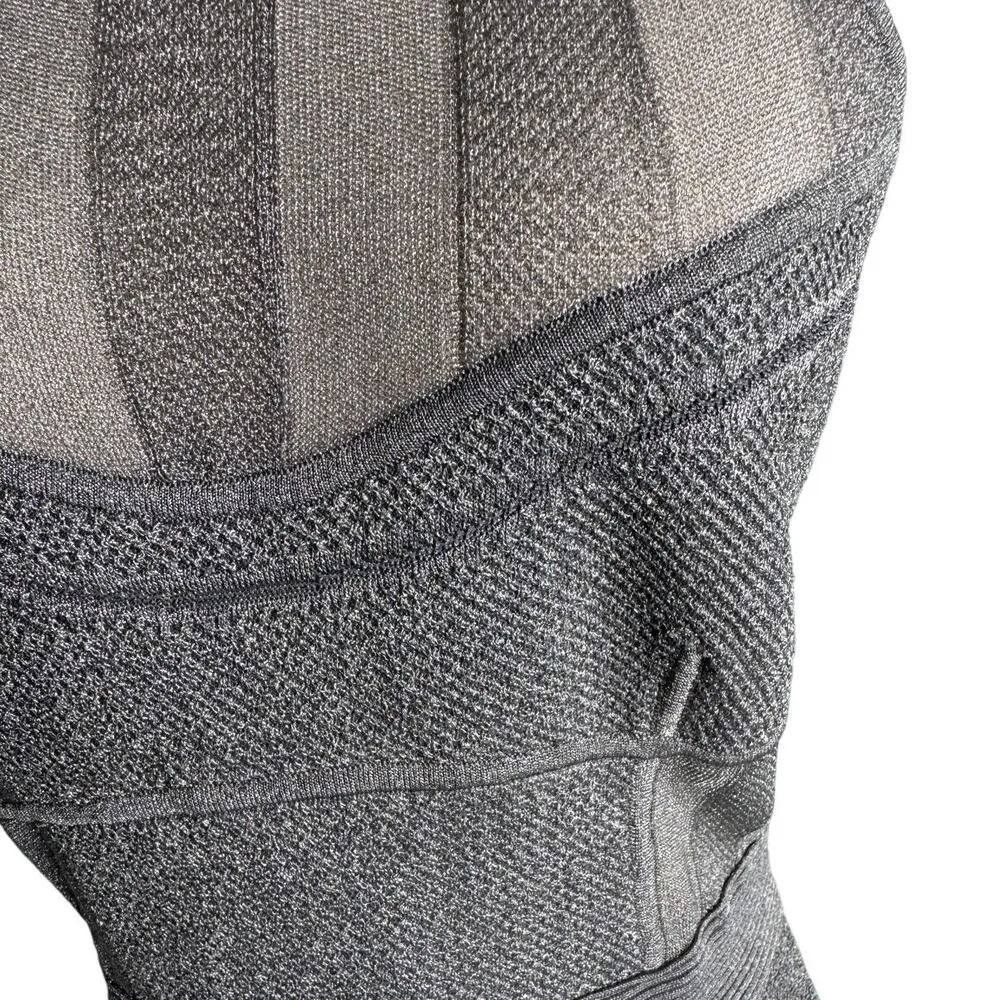Herve Leger Textured Sheer Bustier Halter Gown Bandage Dress Silver Gray size L - Image 9
