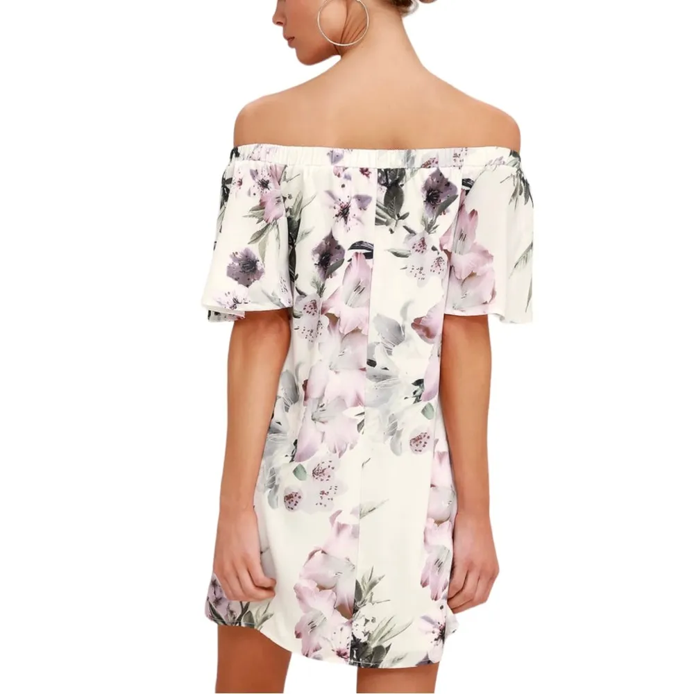 Lulu’s Dream of You Ivory Floral Print Off-the-Shoulder Shift Dress size S NWT - Image 3