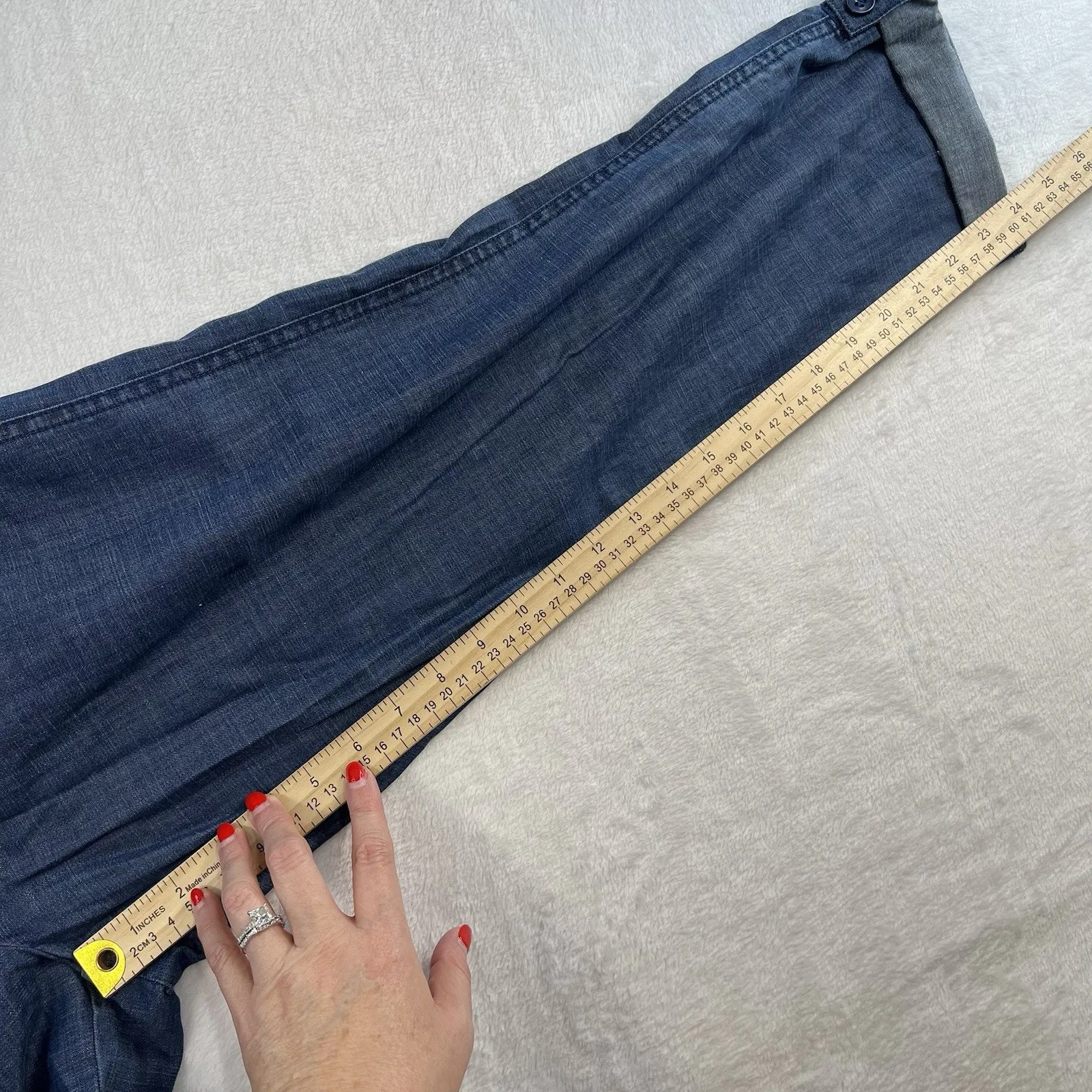 Talbots Sz 4 Drawstring Cuffed Pants Tencel Linen Relaxed Cropped Chambray Blue - Image 13