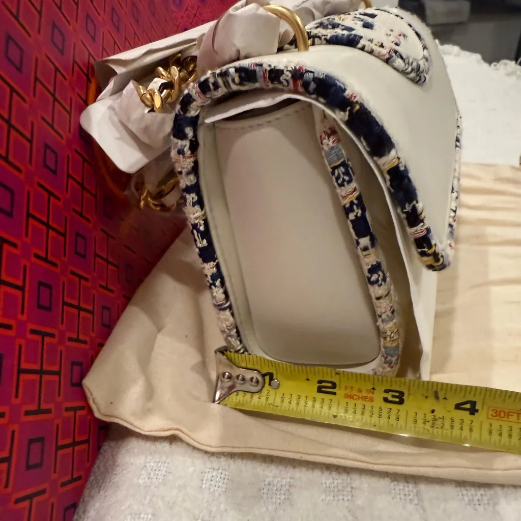 NWT Tory Burch Fleming Tweed Border Convertible Small Shoulder Bag, New Ivory - Image 14