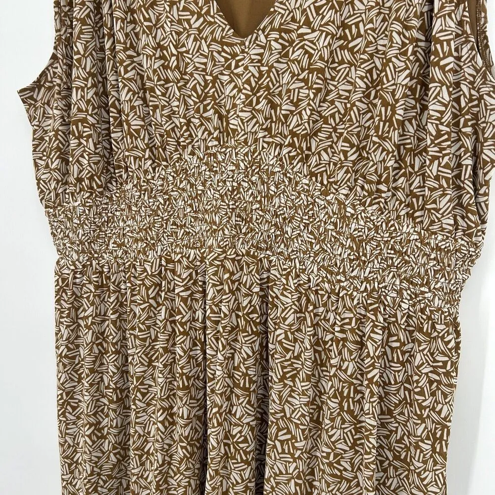 Old Navy Brown Smocked Mesh Mini Dress Defined Waist Tie Shoulder Size 3X - Image 5