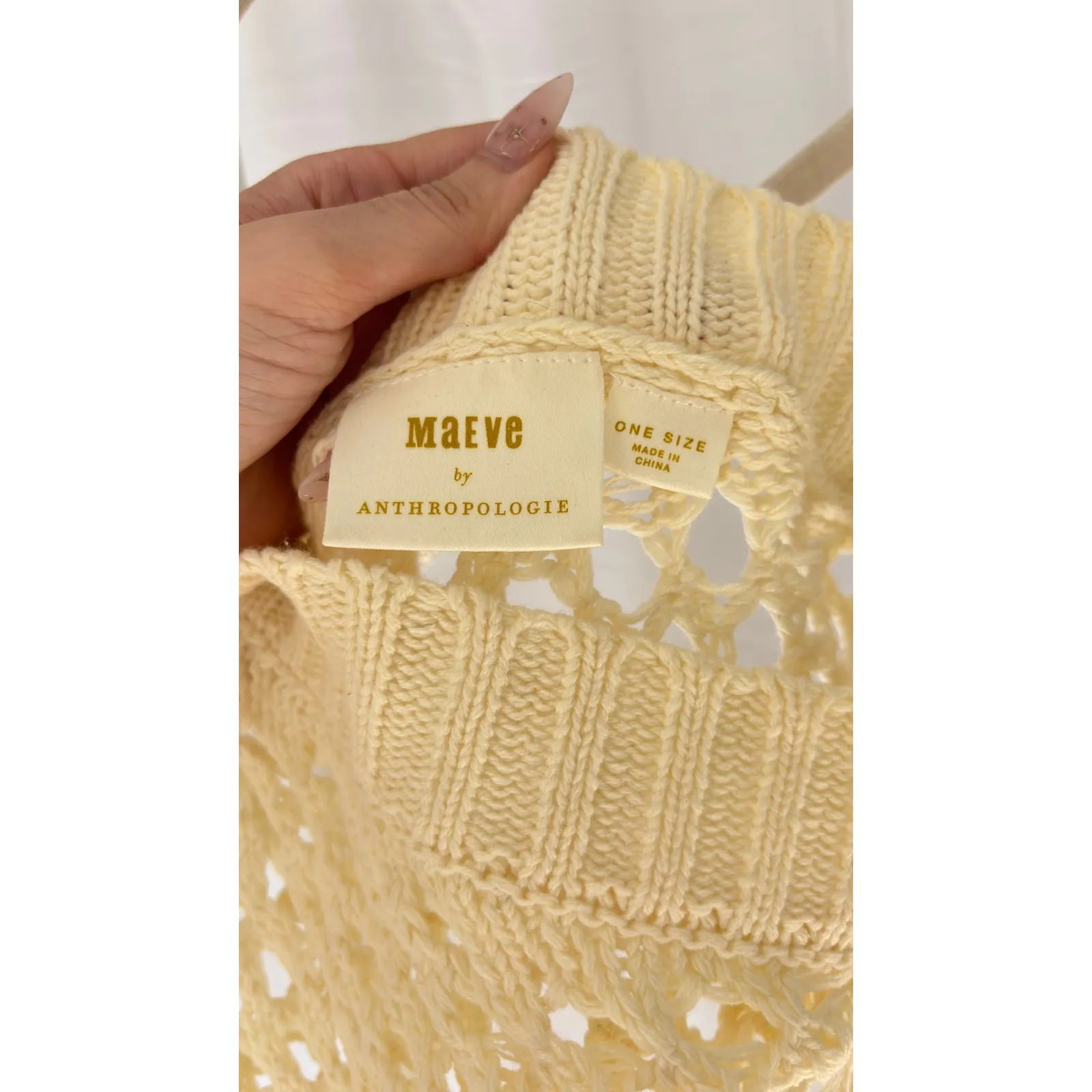 Maeve by Anthropologie Cream One Shoulder Crochet Knit Crop Sweater Yellow Size undefined - Image 4