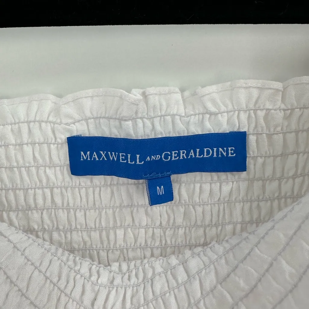 Maxwell and Geraldine "The Sarah Short Stretch Smocking Puff Sleeve Cotton Dress" White Size M - Image 5