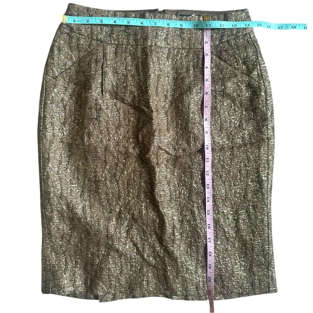 J Crew Crackled Copper Pencil Skirt in Pecan Metallic Size 0 Brown Wool Blend - Image 6