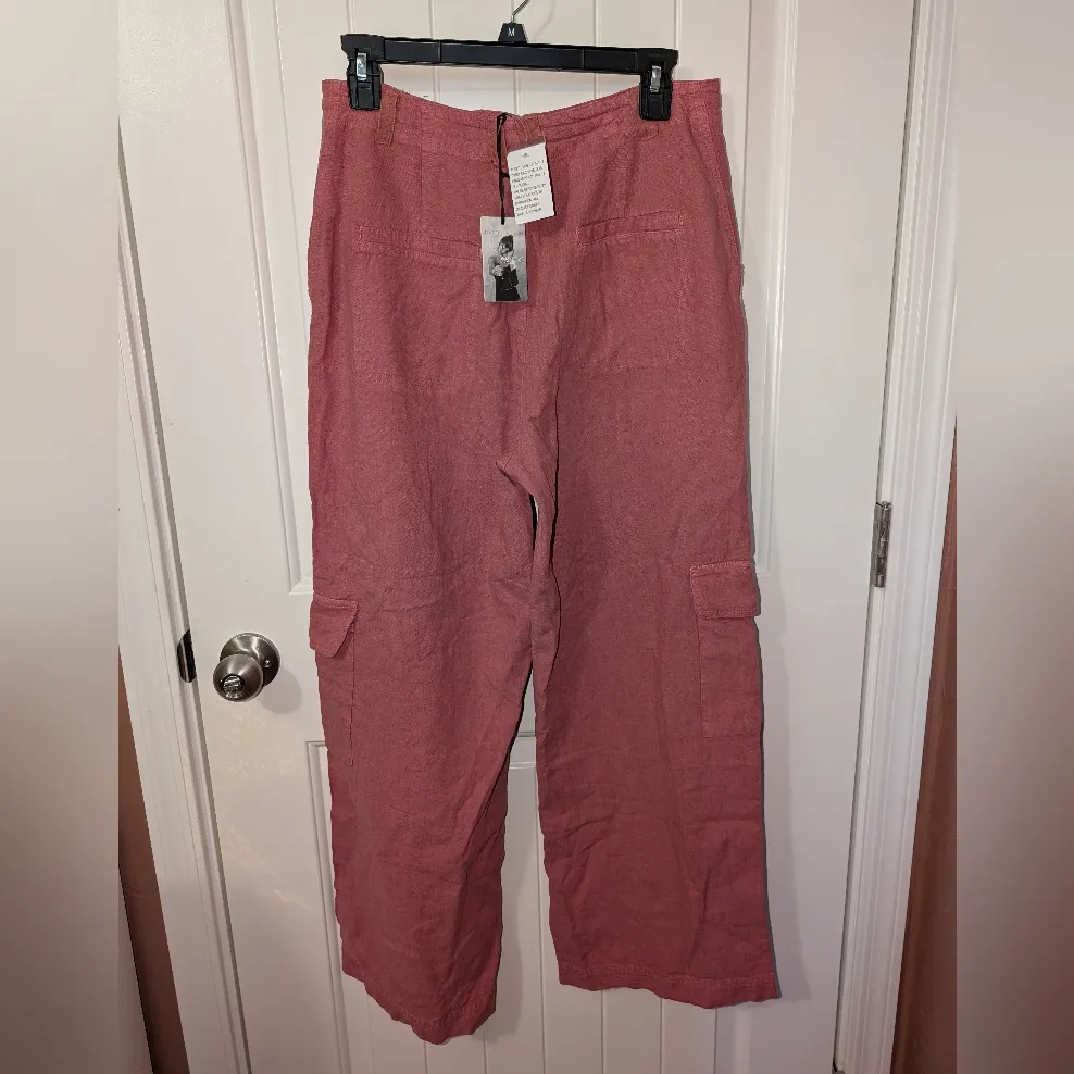 NWT Sincerely Jules Linen Blend Cargo Pants Women's Medium Dusty Pink - Image 2