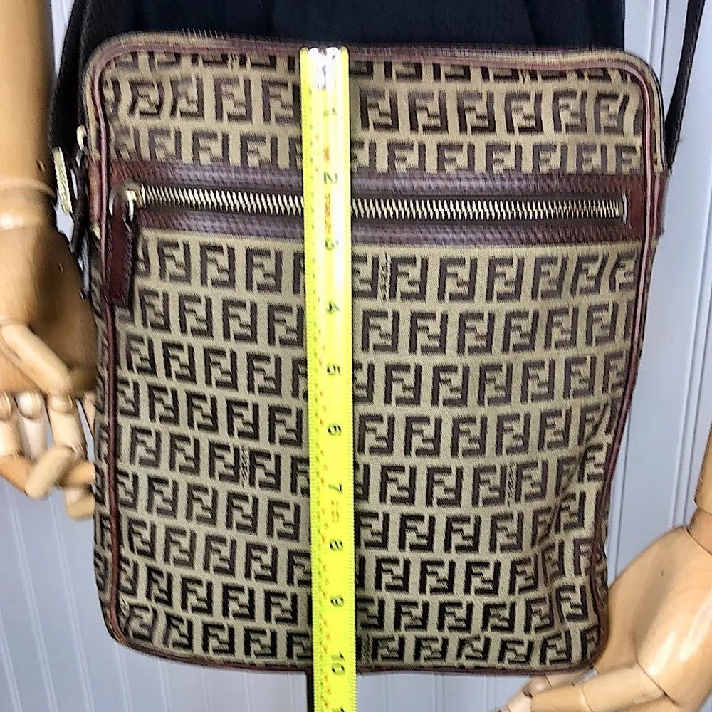 FENDI Zucca Canvas Leather Olive Green Brown Crossbody Messenger Shoulder Bag - Image 6