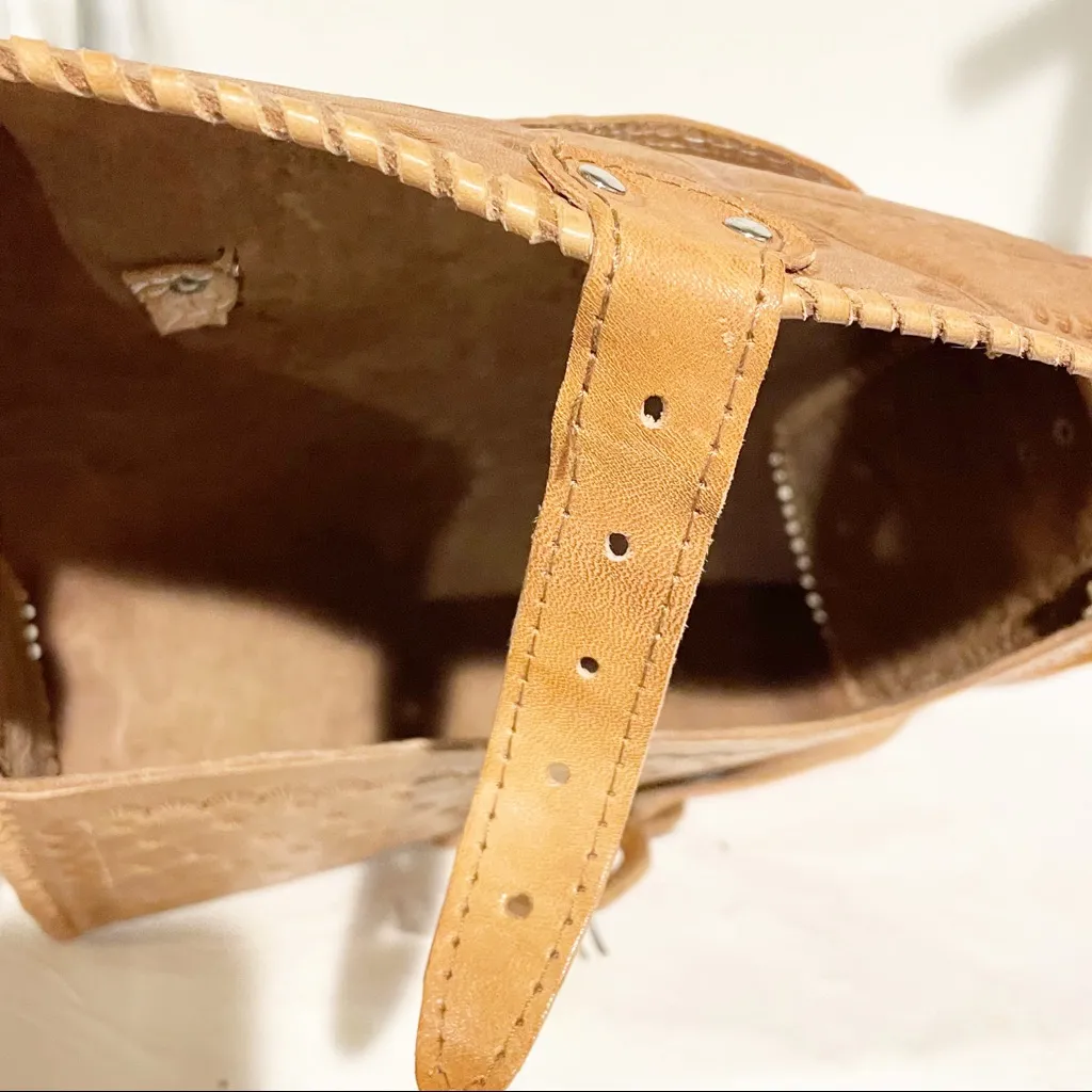 Vintage Brown‎ Tooled Front Buckle Shoulder Bag Square New Brown - Image 3