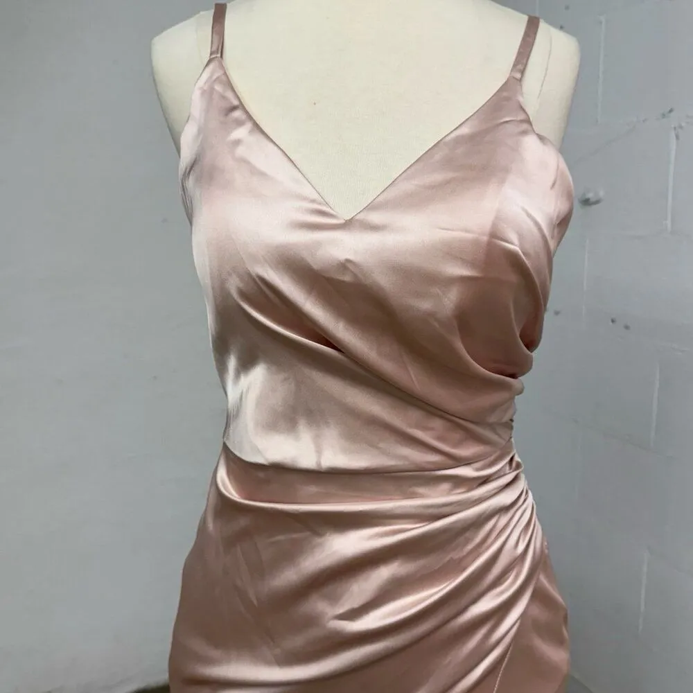 Revelry Champagne pink satin bridesmaid maxi slit dress Size 8 - Image 4