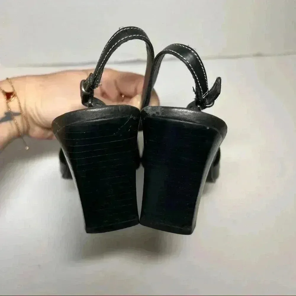 HILLARD HANSON Women Slingback Slim Heel Shoes Black Leather Cut Out Sz 6M - Image 3