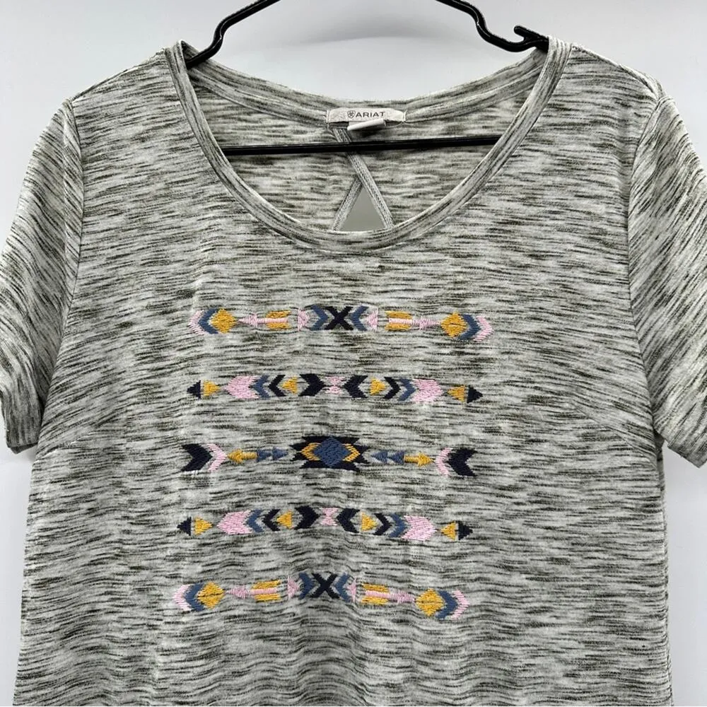 Ariat Kay‎ Heather Gray Short Sleeve Embroidered Tee Shirt Dress Size M - Image 4