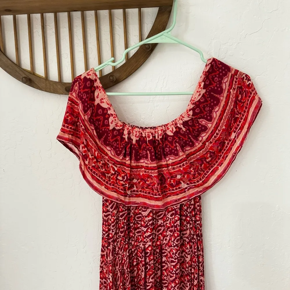 Nightcap Clothing Samba Gown Sunrise Print Red Pink Smocked Waist Tassel Size 2 - Image 8