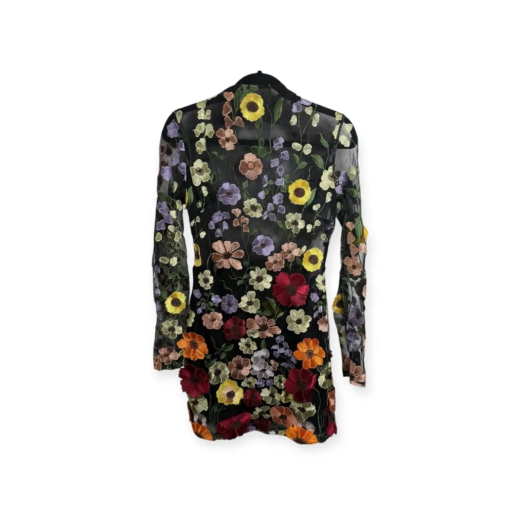 new Mew Mews ❀ Saige Mesh Embroidery Flower Open Back Mini Dress ❀ Black ❀ Large - Image 3