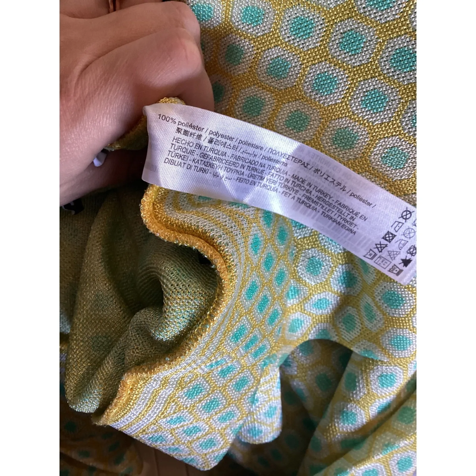 ZARA Geometric Pattern Wide Leg Knit Pants Women Size S Yellow Blue - Image 6