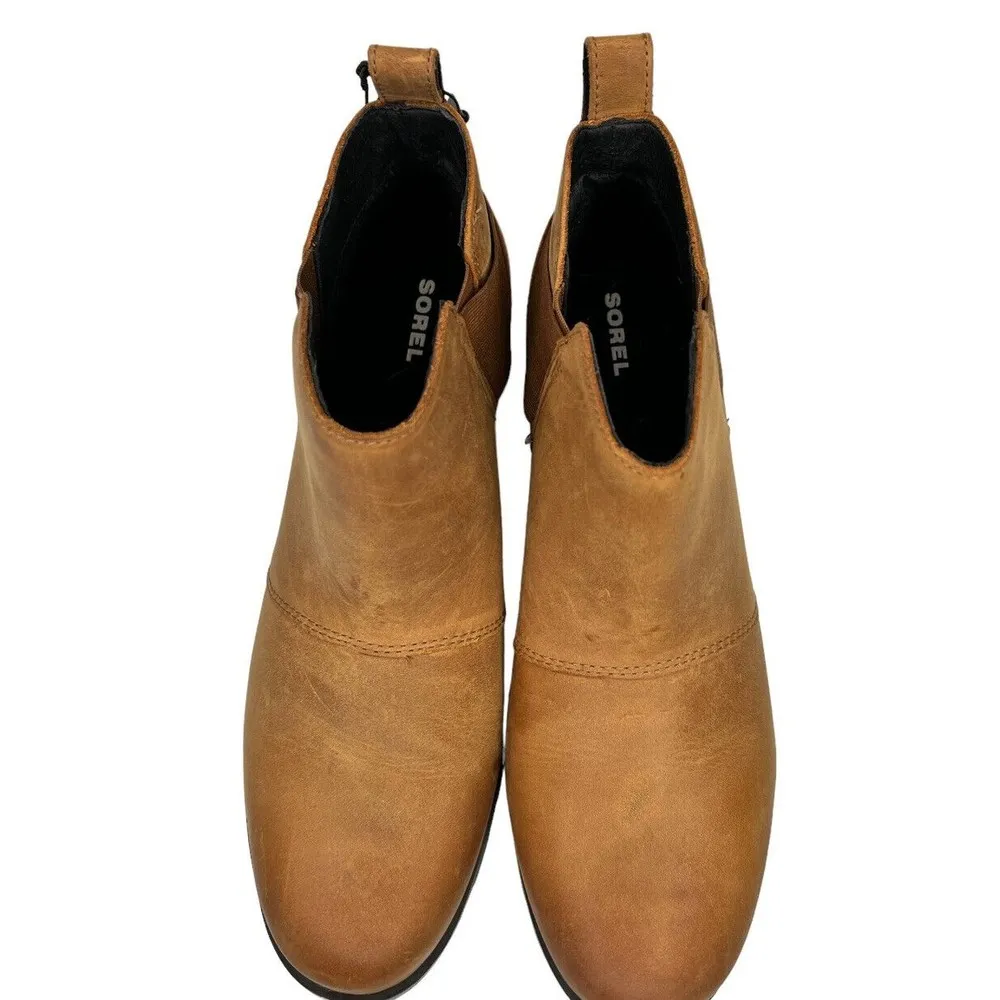 SOREL Emelie Chelsea Boots Waterproof Camel Brown Leather Women’s Size 10 - Image 4
