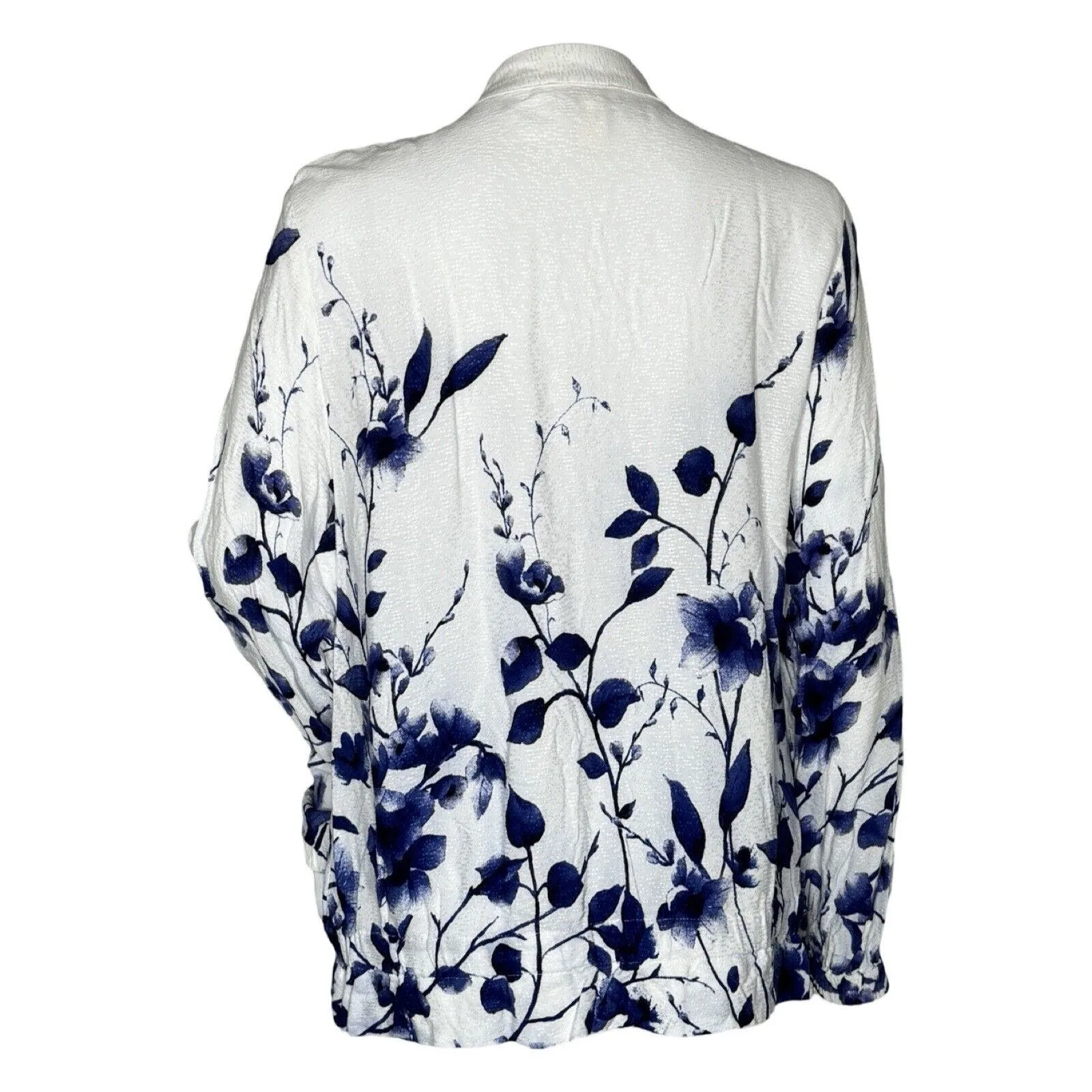 Chicos Sweater Womens Medium White‎ Blue Floral Zip Up Cardigan Office Casual - Image 5