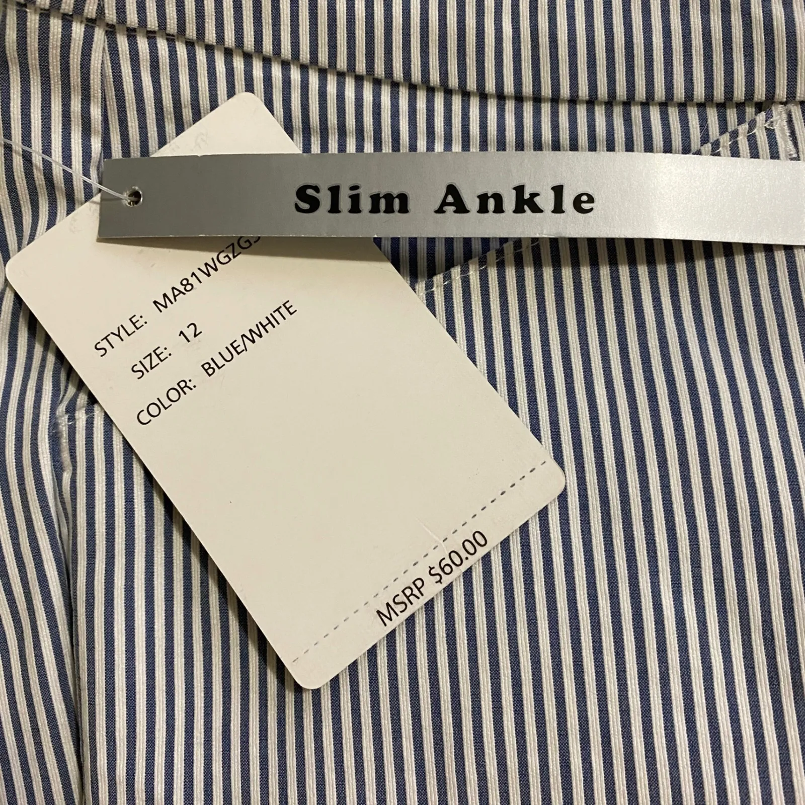 Zac & Rachel Women's Blue White Stripe Capri Pants Cropped Leg Elastic Waist Size 12 - Image 6