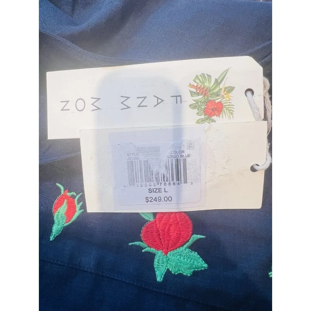 Fanm Mon Flame Size Mini Linen One Sleeve L Ruffle Hem Floral Embroidery Dress Blue Size L - Image 11