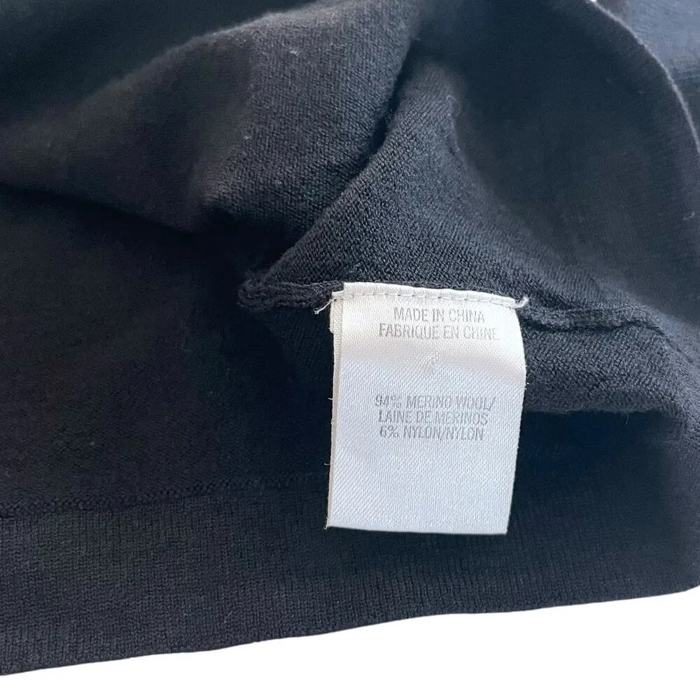 Theory Solid Black Merino Wool Crewneck Short Sleeve Tie Waist Top Size Small - Image 5