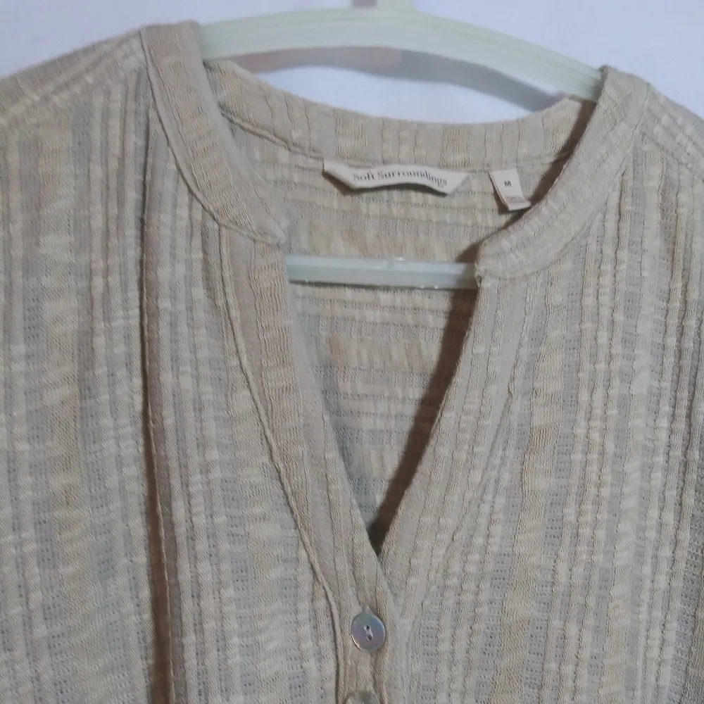 Soft Surroundings Oatmeal Knit Button-Up Tunic Top Stretchy Casual Coastal Sz M - Image 2