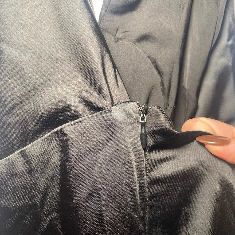 NWT Free People Women's Large Black Halter Slit Silky Dance Til Dawn Maxi Dress - Image 10