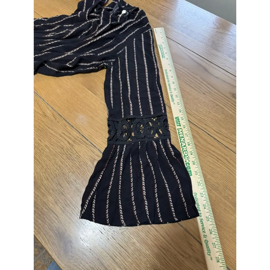 ODDY Women‎ Size Medium Crocheted Bell Sleeve Blouse Boho Hippie Peasant Rayon - Image 6