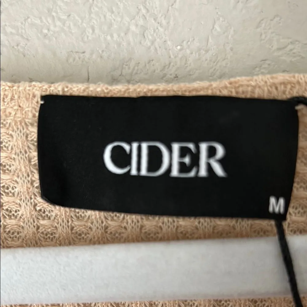 Cider Size M HOLLOW OUT RUFFLE HEM SHORT SLEEVE SHEER CROCHET TOP in Burlywood - Image 5