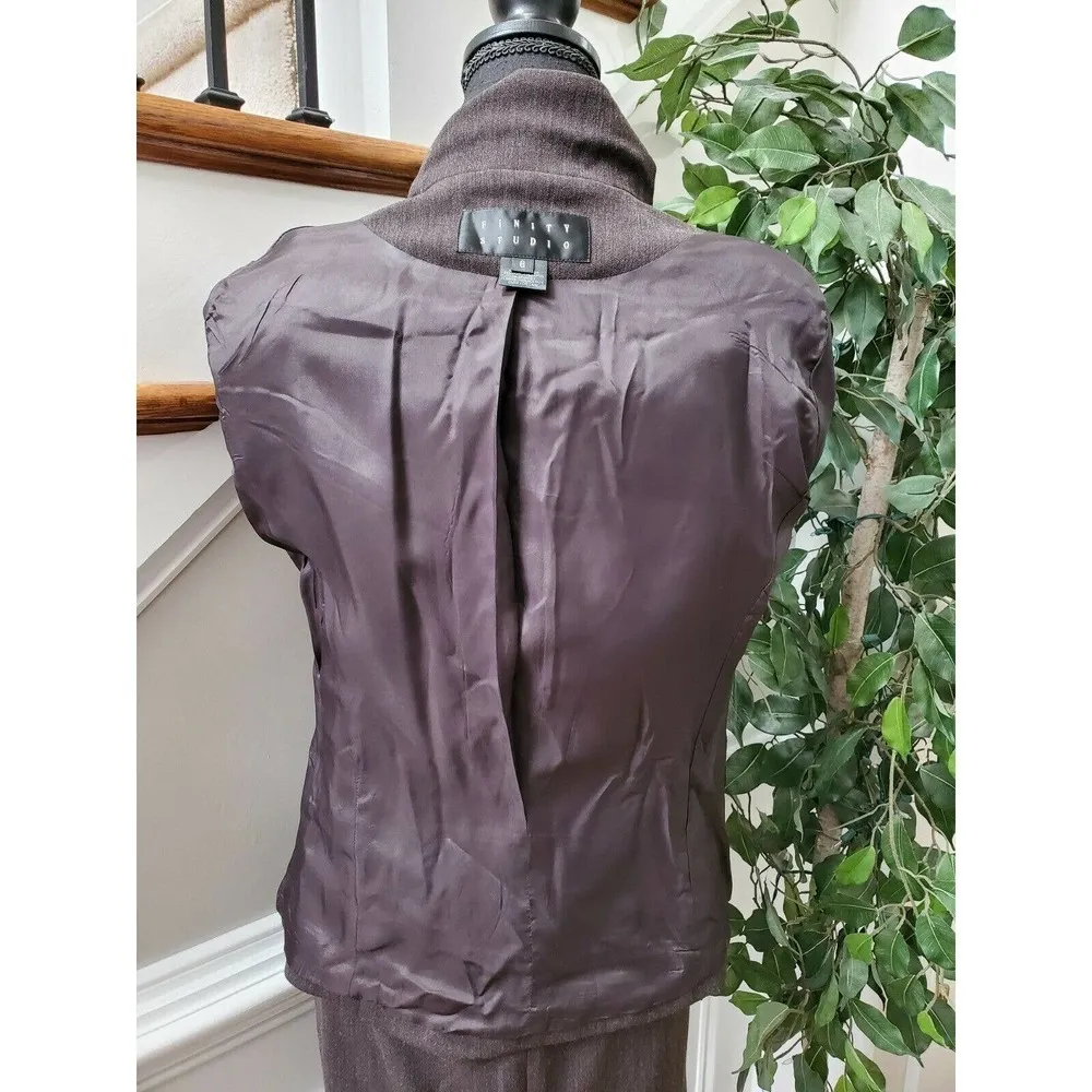 Finity Studio Women's Brow Polyester & Wool Long Sleeve 2 Piece Blazer & Skirt 6 Brown - Image 7